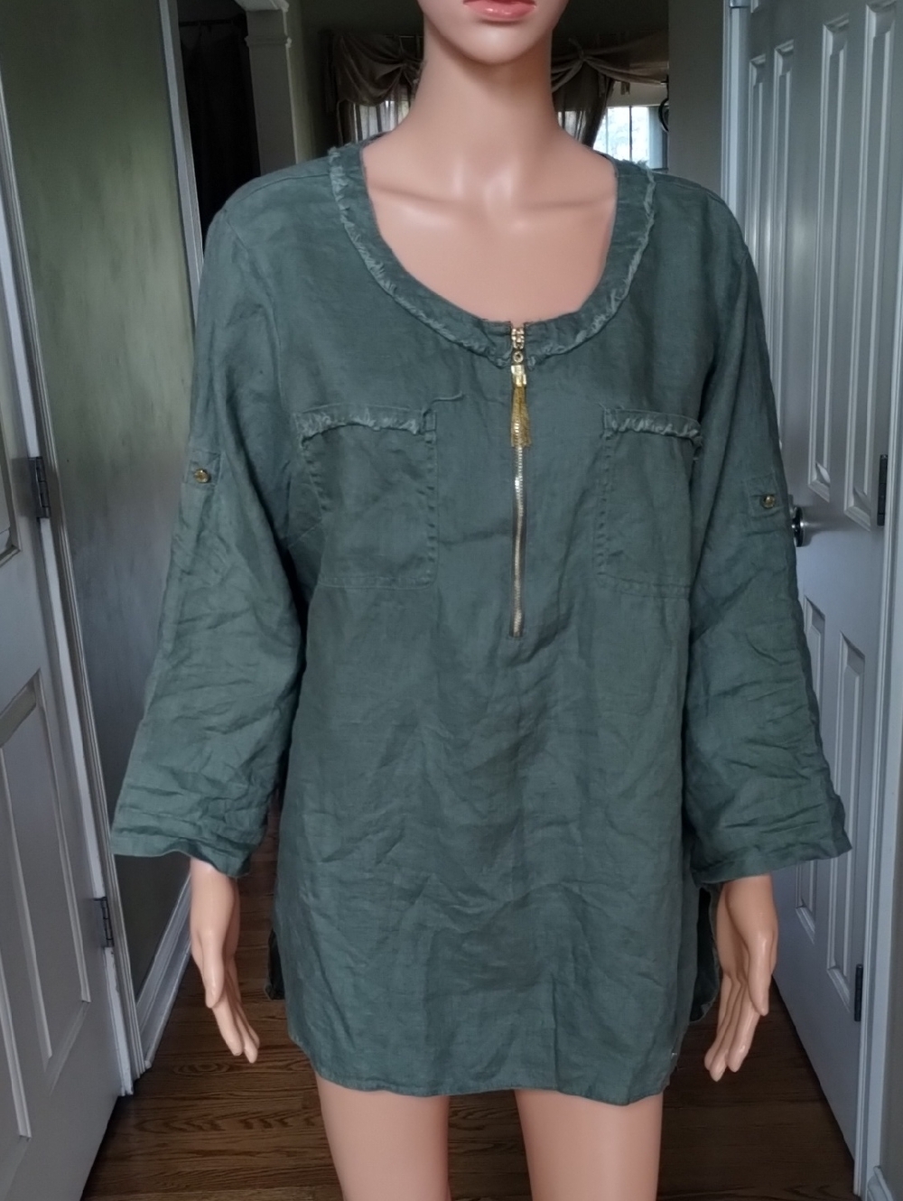 Ellen Tracy Linen Tunic with Chest Zip